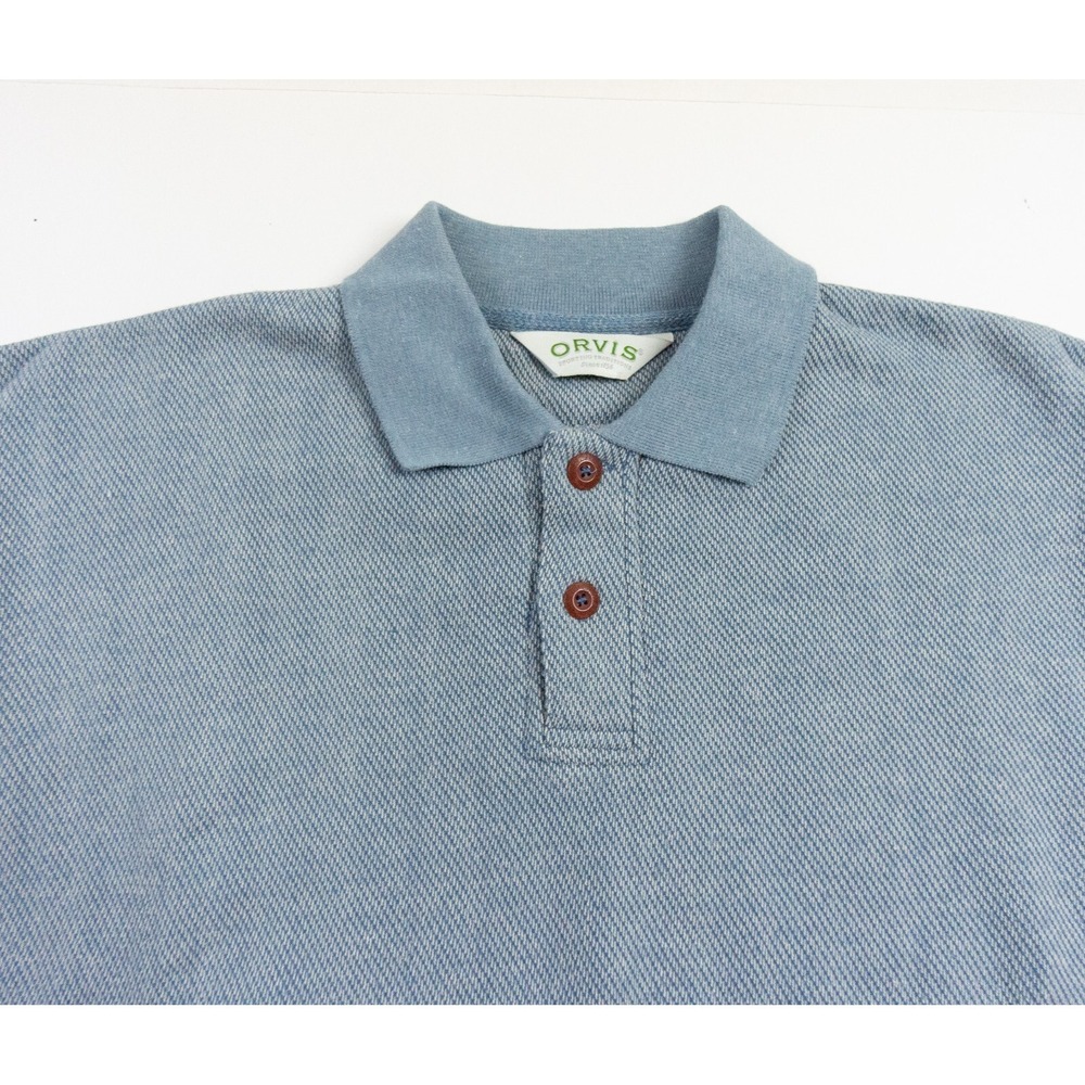 Orvis Sweater Mens XLarge Blue Knit Pullover Collared Elbow Patch Adult Outdoors - Picture 2 of 10